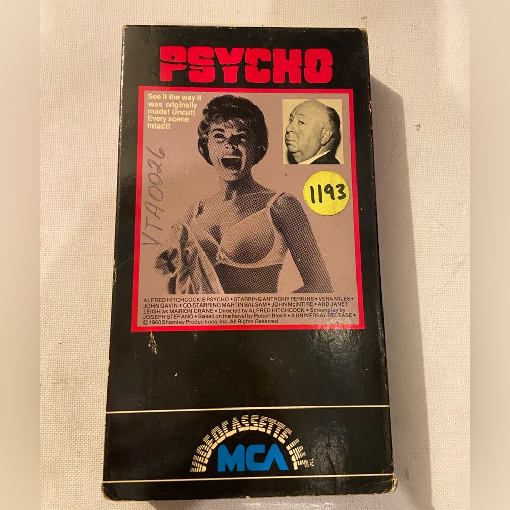 Psycho 1980 release, 1960 film VHS uncut RARE